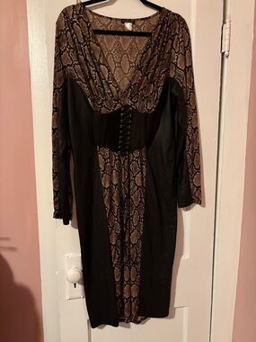 Venus Snake Print & Faux Leather Corset Dress Size XL